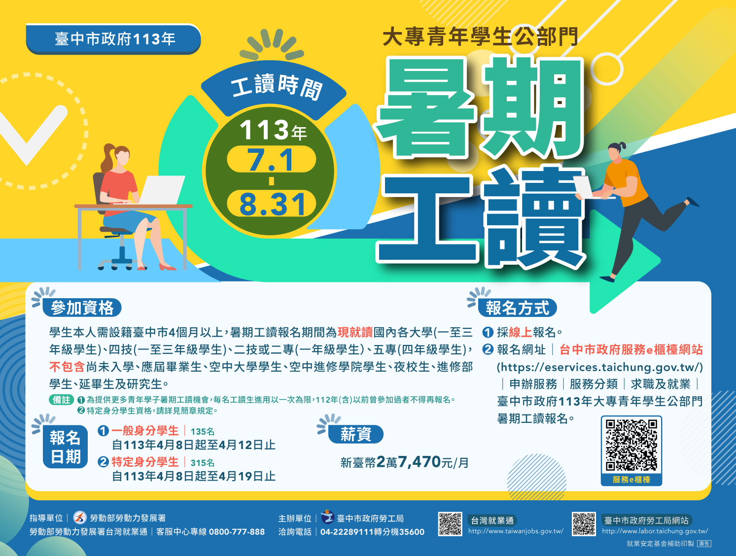 臺中市政府113年度大專青年學生公部門暑期工讀計畫